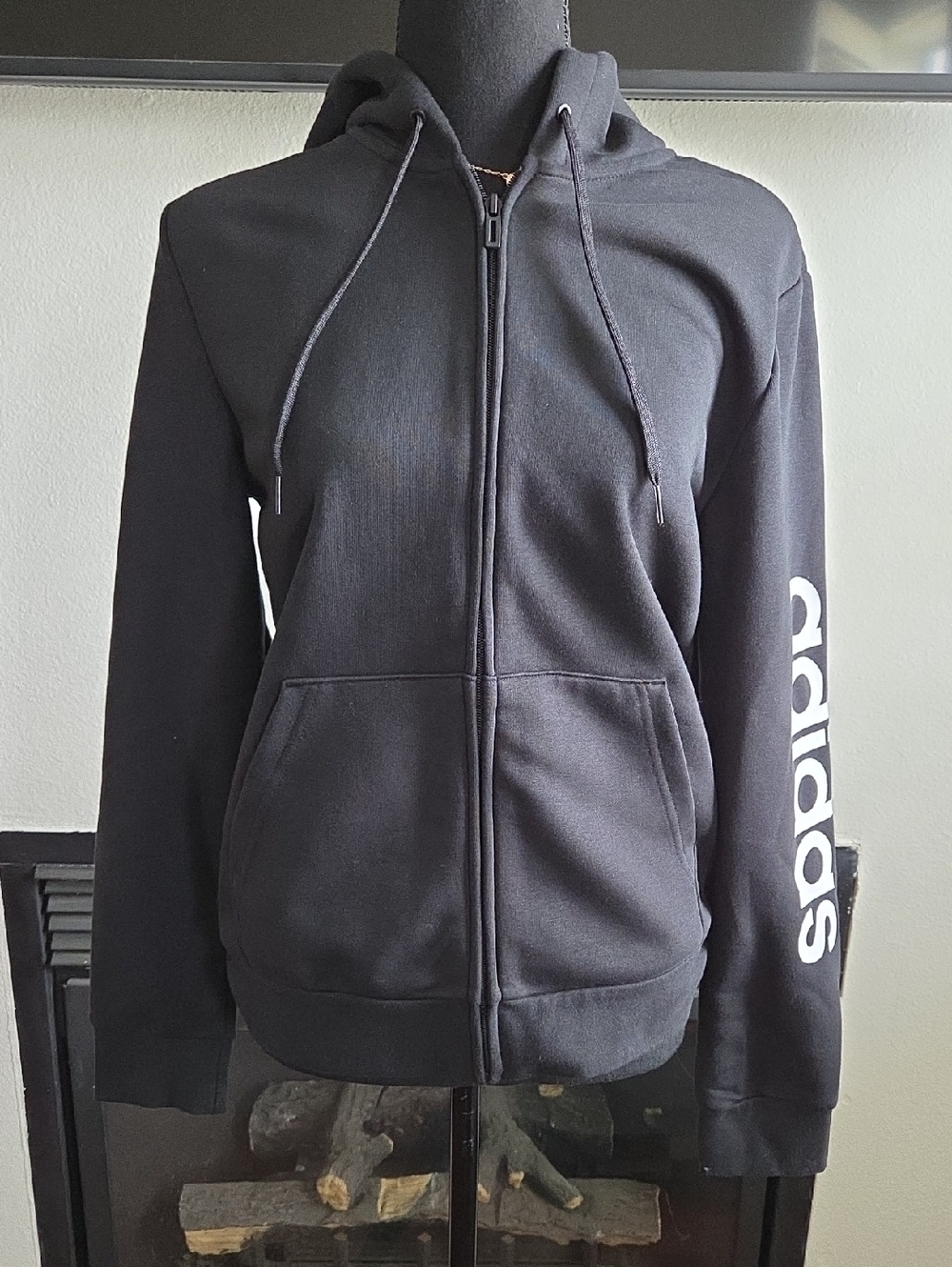Adidas Black Zip-Up Hoodie with Drawstring Hood